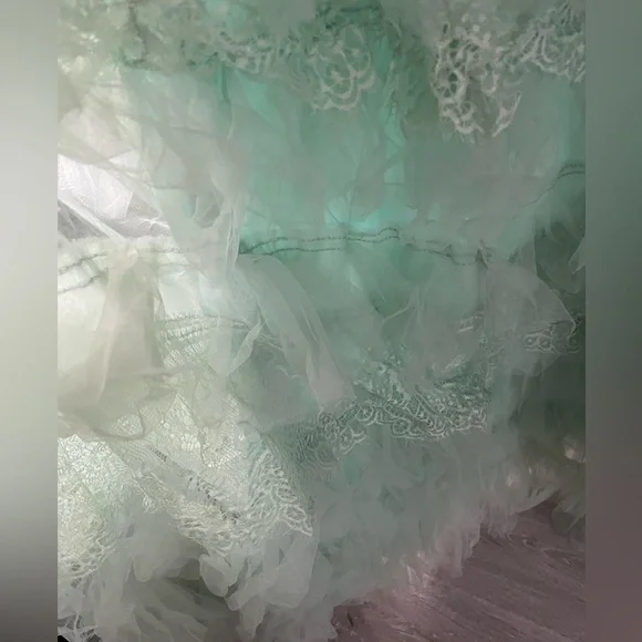 Faeriesty Off Shoulder Tulle Layered Dress In Pale Green - Picture 3 of 10